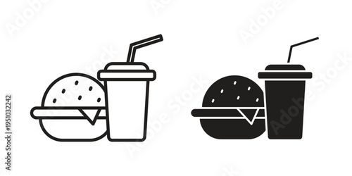 Hamburger soda icon pack flat vector in outline