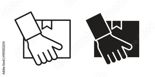 Hand holding box icon pack flat vector in outline