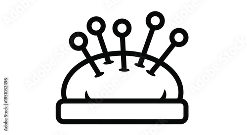 Simple cushion with pins a bold black outline silhouette