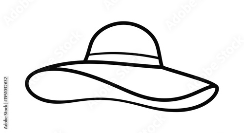 Simple line drawing of a wide brimmed sun hat black silhouette