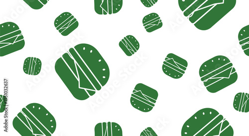 Green Burger Vector Pattern Seamless Fast Food Background for Restaurant and Cafe Design