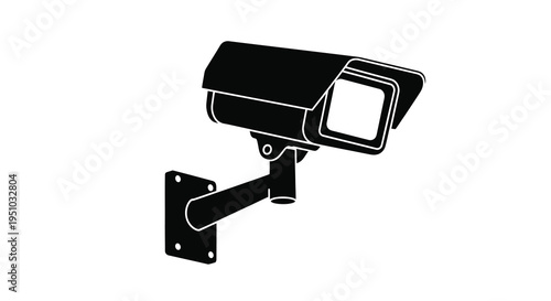 Black security camera mounted on a wall simple design silhouette