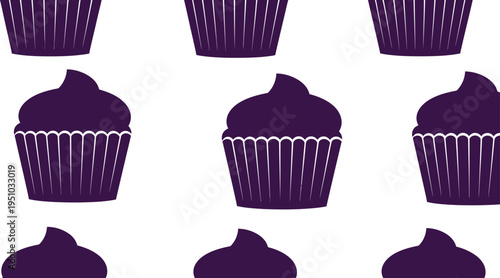 Cupcake vector pattern seamless background in purple for bakery, dessert, and cafe design