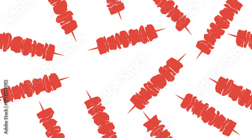 Seamless Red Kebab Skewer Vector Pattern for Food Packaging and Restaurant Design