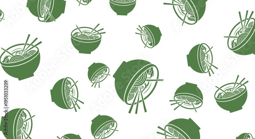 Green ramen bowl vector pattern seamless background for Asian food packaging and textiles