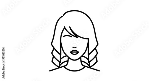 Minimalist Line Art Icon of a Woman with Stylish Wavy Bob Hairstyle