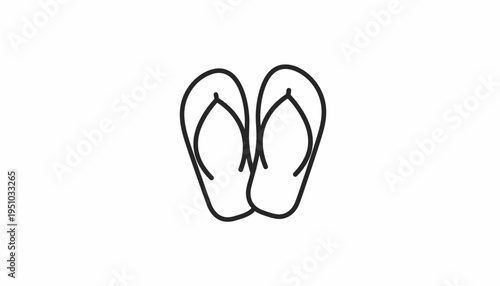 Minimalist Line Art Icon of Flip Flops, Simple Vector Illustration of Summer Footwear