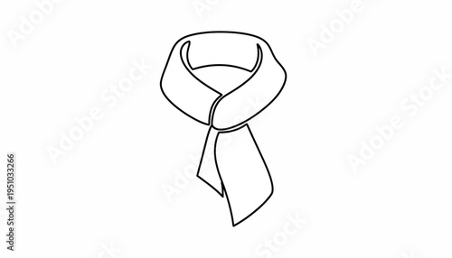 Minimalist line art illustration of a scarf tied around the neck, simple and elegant design.