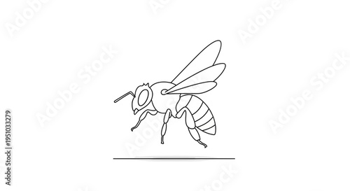 Minimalist Line Art of a Bee in Flight, Simple Insect Icon, Vector Illustration