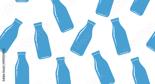 Blue Milk Bottle Vector Pattern Seamless Background for Dairy Packaging and Branding