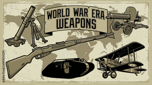 World War Era Weapons Collection Illustration.
