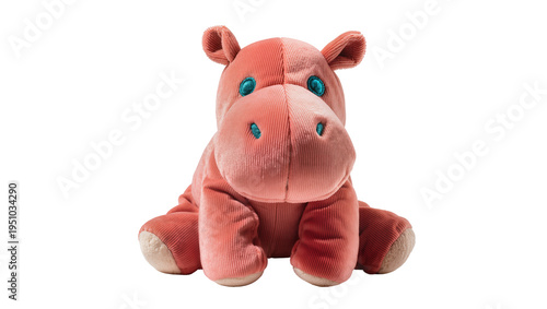 Quadro em tela Adorable pink corduroy hippo plush toy, a charming soft stuffed animal with blue