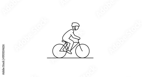 Minimalist Cyclist Riding Bicycle with Helmet, Simple Line Art Icon, White Background