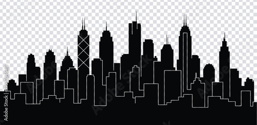 Vector illustration black silhouette of a city skyline with tall buildings and skyscrapers