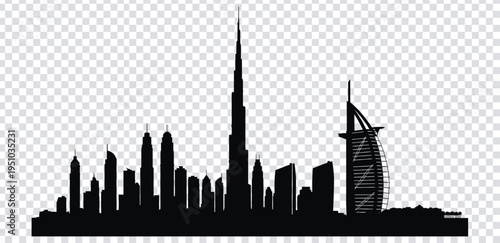 Vector illustration dubai city skyline silhouette with burj khalifa and modern skyscrapers