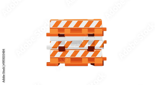 Stacked Orange and White Plastic Road Construction Barriers Isolated on White Background