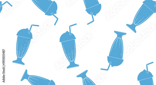 Blue Milkshake Vector Pattern Seamless Background for Summer Cafe and Beverage Designs