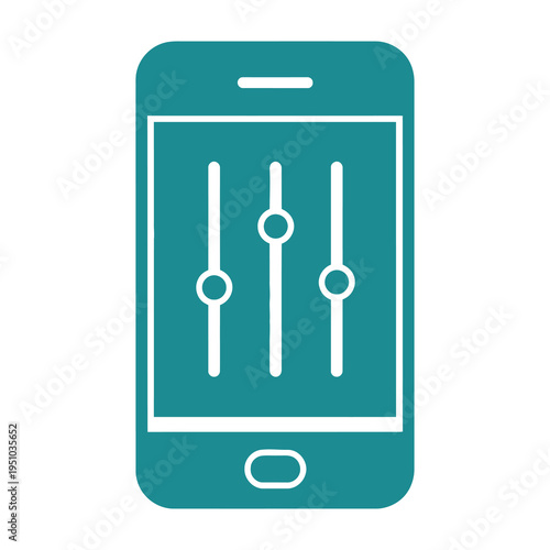 Teal smartphone icon with white settings interface on screen mobile app controls customizable options