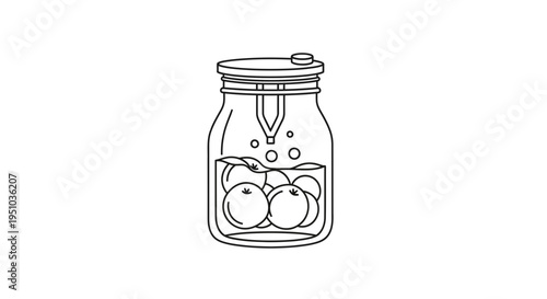 Line art illustration of oranges in a jar with a dropper adding liquid, fermentation concept