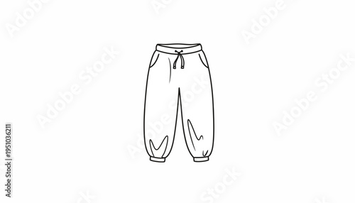 Line Art Illustration of Jogger Pants with Drawstring Waistband and Cuffed Ankles