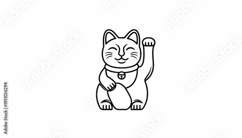 Lucky Cat Icon, Maneki Neko, Waving Cat Illustration, Japanese Culture, Good Luck Symbol