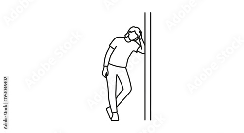 Man leaning on wall, resting, thinking, casual, minimalist line art