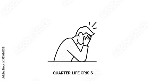 Man suffering from quarter-life crisis, holding head in hands, stressed, anxious, overwhelmed