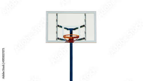 Fotografi Modern basketball hoop with clear transparent backboard and orange rim on a blue