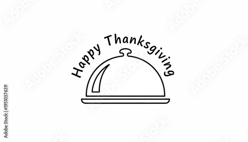 Happy Thanksgiving Cloche Food Serving Dish Icon Minimalist Line Art