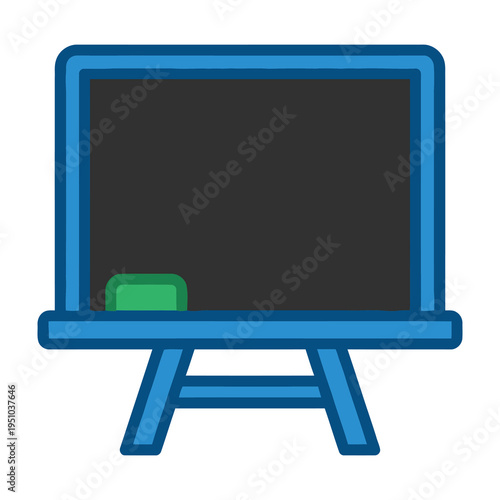Blue school blackboard with green eraser on stand education symbol classroom element learning tool