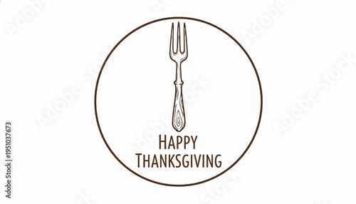 Happy Thanksgiving Fork Icon with Text - Festive Holiday Greeting