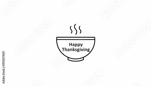 Happy Thanksgiving steaming bowl icon, simple line art illustration