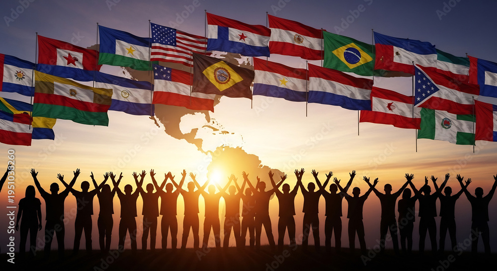 © Manjurul - Jubilant crowd with diverse flags isolated on transparent background