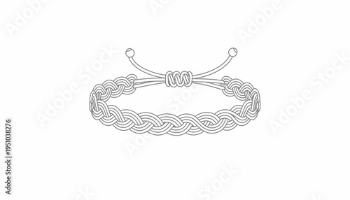 Handmade braided bracelet with adjustable knot, minimalist jewelry design, line art illustration