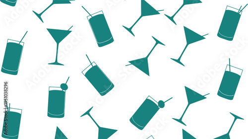 Seamless cocktail glass vector pattern for bar menu, party decor, and drink backgrounds