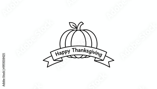 Happy Thanksgiving Banner with Pumpkin Illustration - Simple Line Art