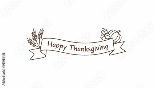 Happy Thanksgiving Banner with Wheat, Pumpkin, and Acorns - Festive Autumn Illustration