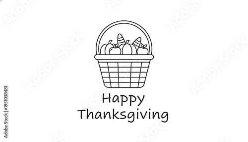 Happy Thanksgiving Basket Outline Illustration with Autumn Harvest Vegetables and Fruits