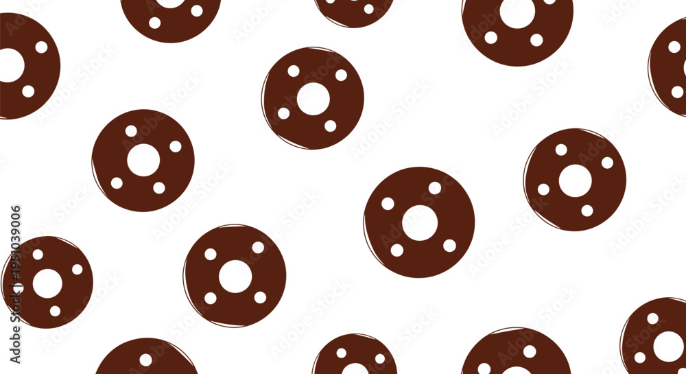 Fototapeta premium Seamless Brown Donut Shape Vector Pattern on White Background for Modern Design