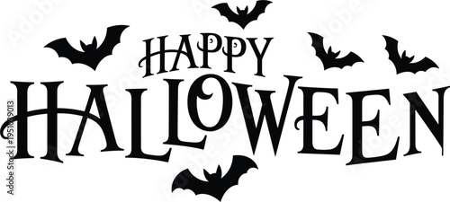 Happy Halloween vector typography with spooky flying bats, for autumn holiday greeting and seasonal party
