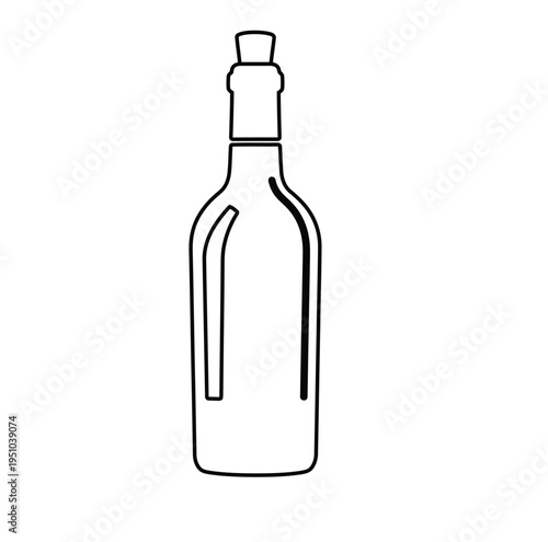 Wine bottle vector illustration, flat design, black outline