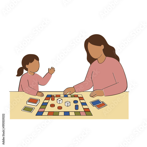 Woman and girl playing board game together indoors at home