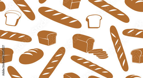 Seamless Bread Vector Pattern with Baguette and Loaf Illustrations for Bakery Design
