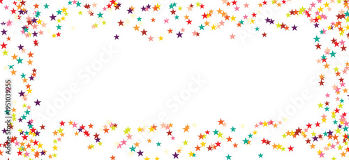 Colorful star confetti scattered on white background for celebration