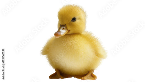 Adorable fluffy yellow duckling, a cute baby domestic bird standing isolated on transparent background, perfect for spring designs PNG