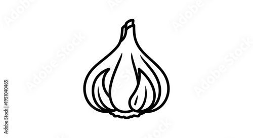Garlic bulb outline icon, simple black and white illustration of a whole garlic clove