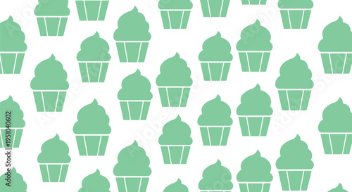 Cupcake vector pattern seamless background in mint green for bakery, dessert, and party designs