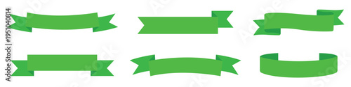 Set of green ribbon banners designs in flat style. Rribbon banner vector icon. Green Ribbons Collection. Vector illustration.
