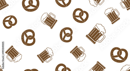 Oktoberfest beer and pretzel seamless vector pattern for festive backgrounds and packaging