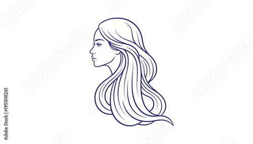 Elegant Woman Profile Silhouette, Long Flowing Hair, Minimalist Line Art, Beauty and Style Concept